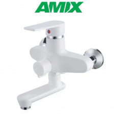 Змішувач для ванни з термопластику AMIX Oscar-008 EURO SET WHITE (з шлангом, лійкою та кронштейном), Білий
