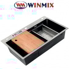 Кухонна мийка Winmix Premium MH7545-SET-05 NANO-Black (з сифоном, дошкою, сушінням та підставкою для ножів у комплекті) з нержавіючої сталі