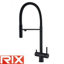 Змішувач для кухні Вухо Rix KIT (Chr-021) REFLECTOR BLACK, SUS304 із силіконовим виливом та краном під осмос, нержавіюча сталь