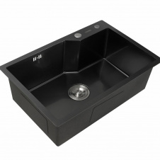 Кухонна мийка Platinex Handmade 65*43 PVD (з сифоном та кріпленням), Чорний
