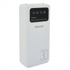 Повербанк Powerbank Bunsey BY-12 30000mAh, Input: MicroUSB+Type-C, Output: 2USB/Type-C, QC22.5W/PD20W, White