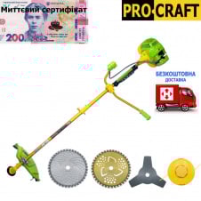 Бензокоса ProCraft T4200S PRO (3 ножі (40Т, 3Т, 40Т) та 1 котушка-ліска) 2 штанги 28 мм (розбірна та не разбірна)+сертифікат
