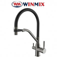 Змішувач для кухні рефлекторний Вухо Winmix Premium Gravity GRAPHITE REFLECTOR BLACK (Chr-021) під осмос із силіконовим виливом, Польща