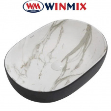 Раковина (умивальник) накладна Winmix Premium ELLIPSE-0105 MARBLE BLACK 600*400*150mm (чорний+мармур)