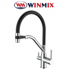 Змішувач для кухні рефлекторний Вухо Winmix Premium Gravity REFLECTOR BLACK (Chr-021) під осмос із силіконовим виливом, Польща