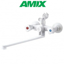 Змішувач для ванни з термопластику AMIX Omega-140 EURO SET White (з шлангом, лійкою та кронштейном), Білий