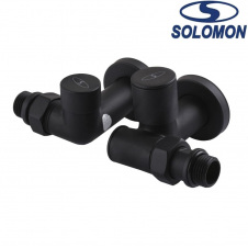 Набір кран кутовий вентильний з американкою Solomon LUX 1/2″ 7777 TEN 2 шт. BLACK, Польща