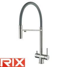 Змішувач для кухні Вухо Rix KIT (Chr-021) REFLECTOR BLACK GRAY, SUS304, з краном під осмос, силіконовий сірий вилив