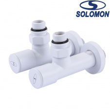 Набір кранів вентильний кутовий з американкою Solomon LUX 1/2″ WHITE 7777, Польща (під замовлення)
