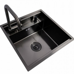 Кухонна мийка прихована Platinex Handmade CM 50*50 PVD (зі змішувачем, сифоном, кріпленням та диспенсером), Чорний Киев