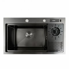 Кухонна мийка Platinex Handmade 78*46 (з сифоном, підставкою, ополіскувачем, та кріпленням), Чорний Днепр
