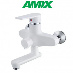 Змішувач для ванни з термопластику AMIX Oscar-008 EURO SET WHITE (з шлангом, лійкою та кронштейном), Білий Киев