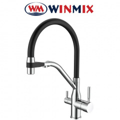 Змішувач для кухні рефлекторний Вухо Winmix Premium Gravity REFLECTOR BLACK (Chr-021) під осмос із силіконовим виливом, Польща Куйбышево