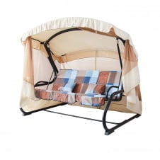 Садовая качеля Семейная с тентом москитной сеткой светлого оттенка