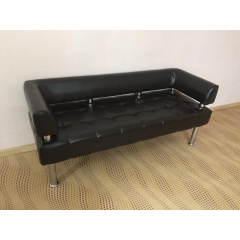 Диван офісний Тонус 160 см з підлокітниками чорний кожзам Оріхів