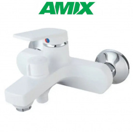 Змішувач для ванни з термопластику AMIX Lucas-009 EURO SET White (зі шлангом, лійки та кронштейном), Білий