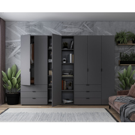 Комплект Doros Гелар з Етажеркою Графіт 3+3 ДСП 270.6х49.5х203.4 (42005061)