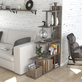 Стеллаж напольный Loft-Design L-160 серебряний метал с дсп дуб-палена