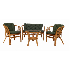 Комплект Cruzo Таврія Дарк Грін плетені крісла софа кавовий столик з натурального ротанга з зеленими подушками