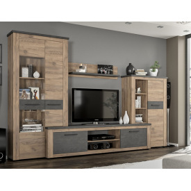 Стенка гостиная Мебель-Сервис Монтреал 315х200х45 см темная лдсп дуб крафт-матера