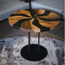 Круглий стіл кавова стільниця дерево епоксидна смола Palmarius Круг чорний No1 для дому