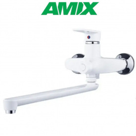 Змішувач для ванної з термопластику AMIX Oscar-006 EURO SET WHITE (з шлангом, лійкою та кронштейном), Білий