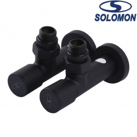 Набір Кран вентильний кутовий з американкою Solomon LUX 1/2" 7777 2 шт. BLACK, Польща
