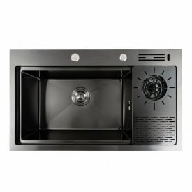 Кухонна мийка Platinex Handmade 78*46 (з сифоном, підставкою, ополіскувачем, та кріпленням), Чорний