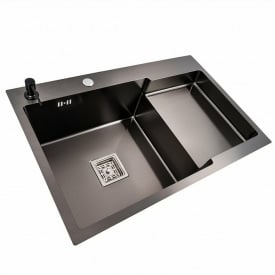 Кухонна мийка Platinex Handmade CM 78*50C L, PVD (з поглибленою полицею та диспенсором), Чорна