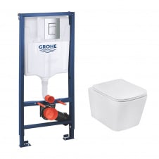 Інсталяція для унітазу Grohe Rapid SL 3 в 1 + Унітаз безобідковий Kroner Eifel Tornado з сидінням, кнопка Skate Cosmopolitan хром (38772001KE483429)