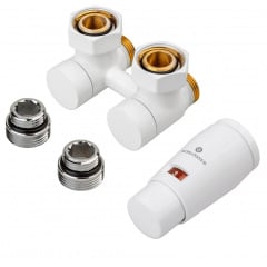 Комплект термостатичний Schlosser 3/4 x M 22х1,5, кутовий, термоголовка MINI SH, 2 ніпеля, білий (601000420) Київ