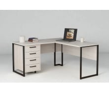 Стол угловой офисный Tobi Sho LOFT Iceberg СУЛА/2-1 с 4 ящиками столешница 18 мм, 1400х1400х750 Дуб крафт белый