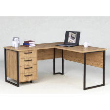 Стол угловой офисный Tobi Sho LOFT Gold СУЛГ/2-1 с 4 ящиками столешница 18 мм, 1400х1200х750 Дуб аппалачи