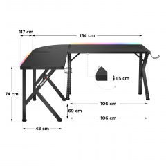 Компьютерный стол huzaro Hero 6.3 RGB 154x48x74 см Black Ізмаїл