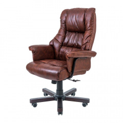 Офисное кресло директорское Richman Конгрес коричневая натуральная кожа с деревянными накладками на колесиках Владимир-Волынский