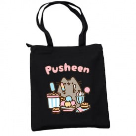 Сумка эко-шоппер 2Life Pusheen cat Кот со сладостями 35х38 см на молнии Черный (v-12144)