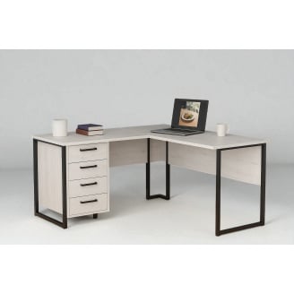Стол угловой офисный Tobi Sho LOFT Iceberg СУЛА/2-1 с 4 ящиками столешница 18 мм, 1600х1400х750 Дуб крафт белый