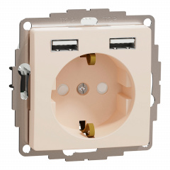 Розетка Schneider Electric Sedna Design & Elements с заземлением и 2 USB тип А бежевая (SDD112052) Михайловка