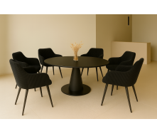 Комплект стульев обеденных Линн М-240 (6 шт.) с подлокотниками, для столовой, кухни, вельвет Черный/черный, 850х580х580 мм