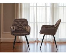 Комплект обеденных стульев Арис М-65 (2 шт.) с подлокотниками, велюр Коричневый/черный, для кухни, столовой, 860×580×590 мм