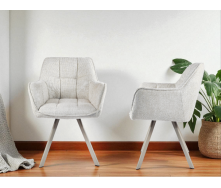 Комплект стульев обеденных Осло М-235 (2 шт.) с подлокотниками, для столовой, кухни, ткань фактурная Нежно белый/белый, 850х600х610 мм