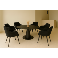 Комплект стільців обідніх Лінн М-240 (6 шт.) з підлокітниками, для їдальні, кухні, вельвет Чорний/чорний, 850х580х580 мм