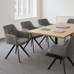 Комплект стульев обеденных Осло М-235 (6 шт.) с подлокотниками, для столовой, кухни, ткань фактурная Графит/черный, 850х600х610 мм Дубно