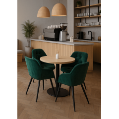 Комплект обеденных стульев Арис М-65 (4 шт.) с подлокотниками, велюр Изумруд/черный, для кухни, столовой, 860×580×590 мм Миргород