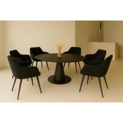 Комплект стульев обеденных Линн М-240 (6 шт.) с подлокотниками, для столовой, кухни, вельвет Черный/черный, 850х580х580 мм Кременец