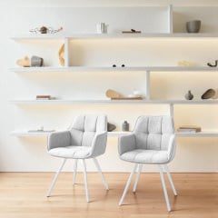 Комплект стульев обеденных Осло М-235 (2 шт.) с подлокотниками, для столовой, кухни, ткань фактурная Нежно белый/белый, 850х600х610 мм Новое