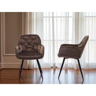 Комплект обеденных стульев Арис М-65 (2 шт.) с подлокотниками, велюр Коричневый/черный, для кухни, столовой, 860×580×590 мм