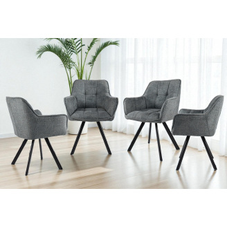 Комплект стульев обеденных Осло М-235 (4 шт.) с подлокотниками, для столовой, кухни, ткань фактурная Графит/черный, 850х600х610 мм