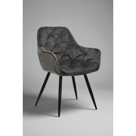 Стул обеденный Арис М-65 с подлокотниками, для кухни, столовой, кафе велюр Серый/черный, 860х580х590 мм