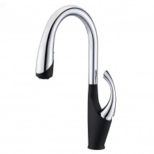 Змішувач для кухні Nett SWB-435 з висувним виливом “Лебідь”, чорний (030320)